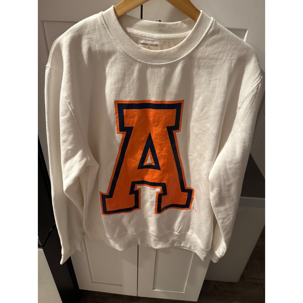 Acrylic Couture White Sweatshirt with Orange Letter A